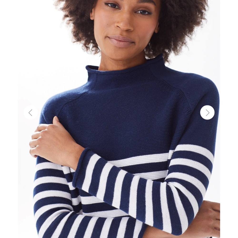 Alice Walk The Cotton Mockneck in Stripe, Emerald Green, White - Picture 2 of 12